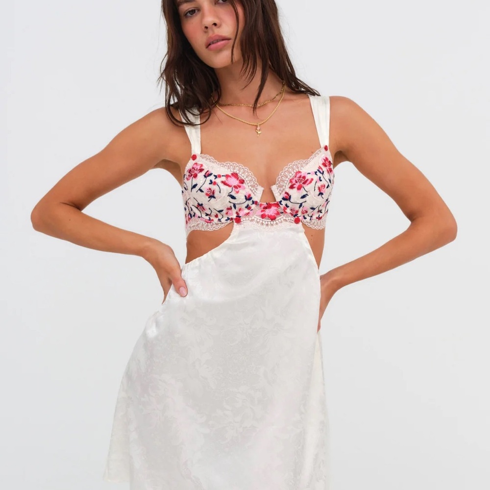 For Love And Lemons White and Red Floral Mini Dress